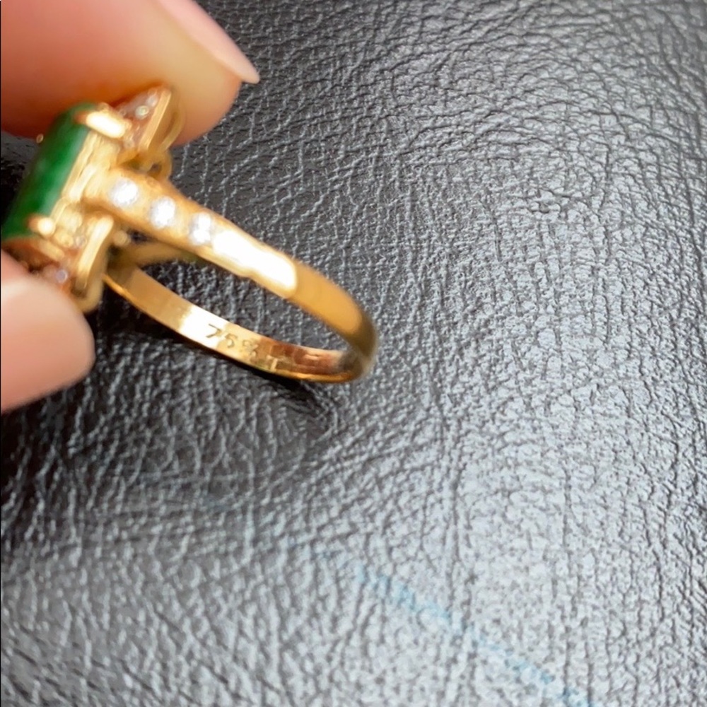 14k Solid Real Gold Rectangle Green Jade Ring - image 6